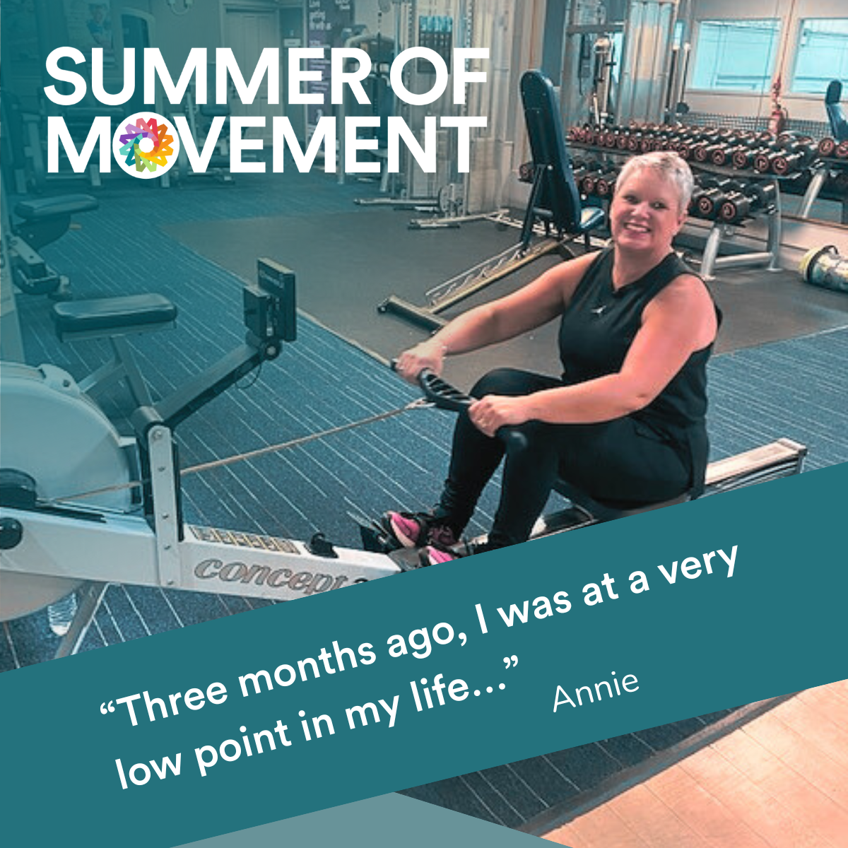 Annie from Cheadle sitting on a rowing machine
