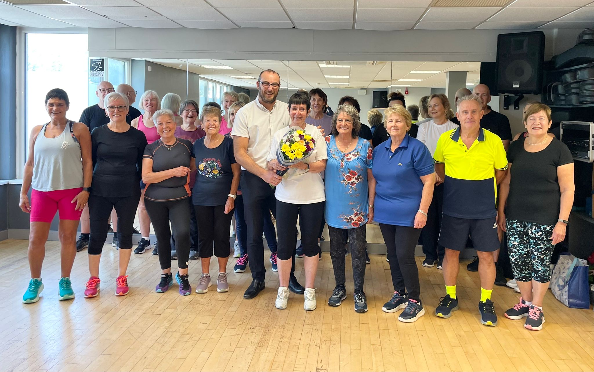 Sheila with her class and Centre Manager Steve and MyActive Cheadle